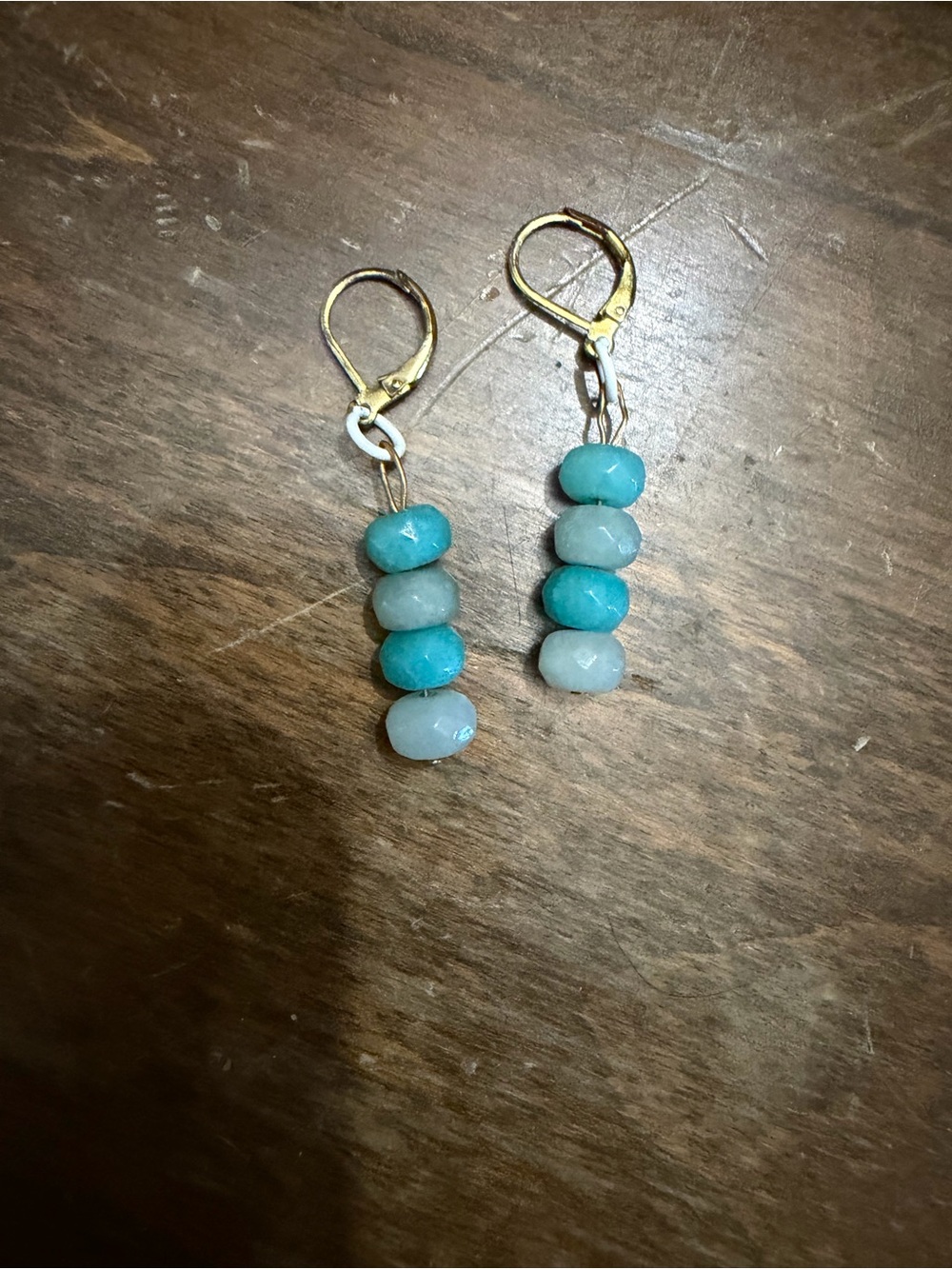 Gold-Tone Leverback Earrings with Turquoise & Seafoam Beads